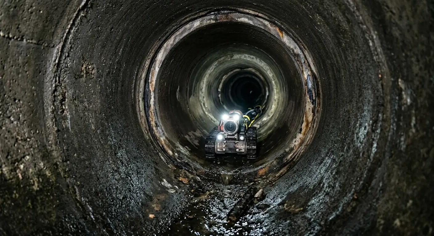Robotic sewer camera inspecting pipe interior for Drain Snake Service in Beaumont